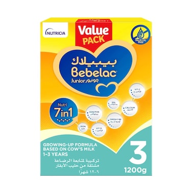 Bebelac Junior Nutri 7in1 Stage 3 Growing Up Formula Based On Cow&#39;s Milk From 1 To 3 Years 1200g