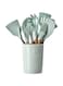 11-Piece Barreled Cooking Utensils Set With Wooden Handle Green/Brown