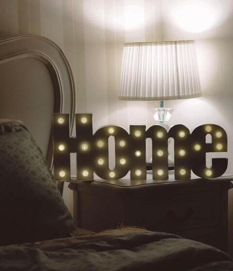 HOME Sign Metal LED Light White 59x23cm
