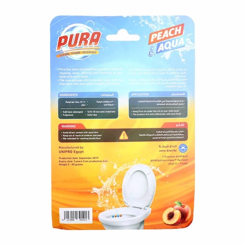 Pura Toilet Cleaning Blocks with Peach and Aqua Scent - 3 Count