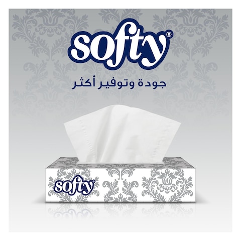 Softy Facial Tissue, 2 PLY, 6 Tissue Boxes x 76 Sheets, Economy Tissue Paper for Face &amp; Hands