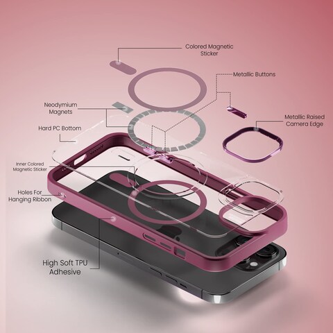 Moxedo Magnetic Protective Case 360 Protection Clear Case Hard PC with Built-in Strong Magnets Compatible with MagSafe Designed for iPhone 12 Pro Max 6.7 inch (Red)