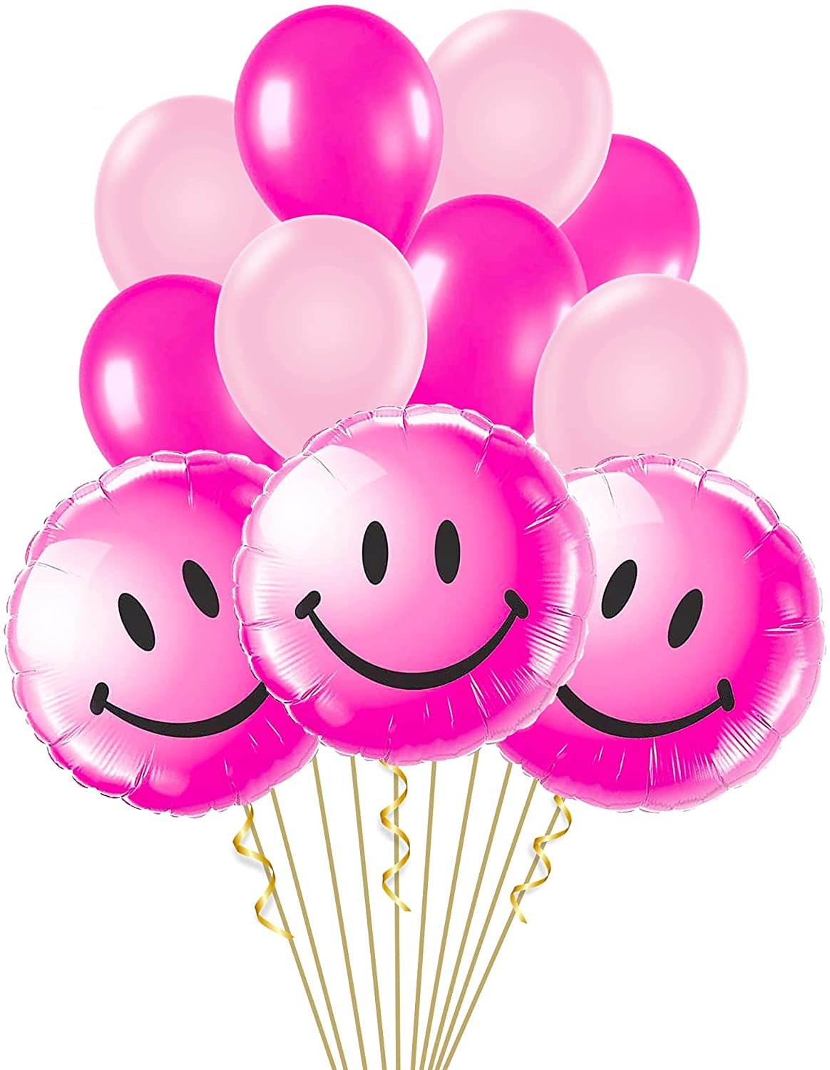 Party Time 11-Pieces Pink Smiley Foil Balloon and Latex Balloons Set For World Smile Day Decoration and Birthday Balloon Decoration, Smiley Balloons - Party Supplies