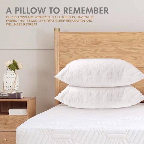 Hotel Linen Klub Pack of 2 Quilted Pillow Queen (50 x75cm) - Outer Cover: 144TC Cotton Blend Fabric, Filling:650grams Soft Fiber, Diamond Quilt Pattern