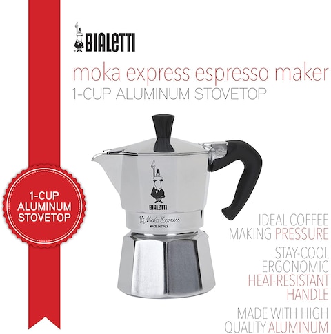 Bialetti Express Moka Pot Aluminum Silver 1-Cup 06857