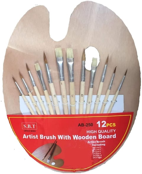 Generic 12 Pieces Artist Paint Brush With Wooden Board