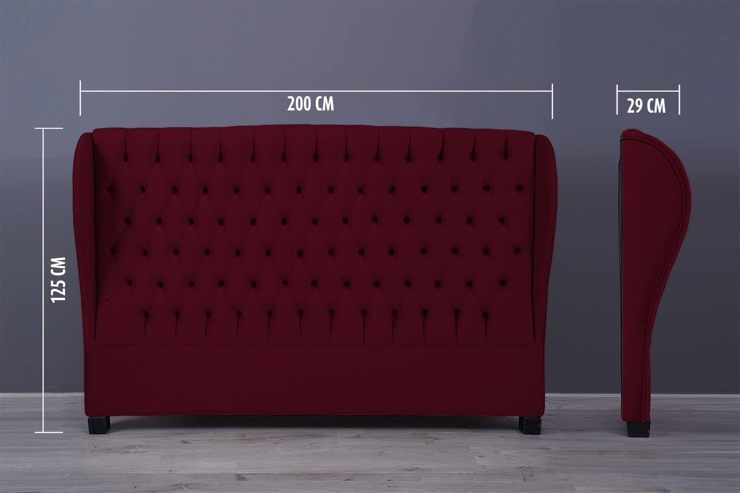 PAN Home Home Furnishings Pluto Headboard Velvet Maroon L-200: H-125cm 200x125 Maroon