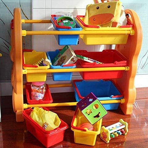 Rbwtoys Deluxe Multi-Bin Toy Organizer With Storage Bins, Toy Storage Box For Boys &amp; Girls, Plastic Shelf, Racks, Organiser Kids Stuffs RW-16623 Orange Color