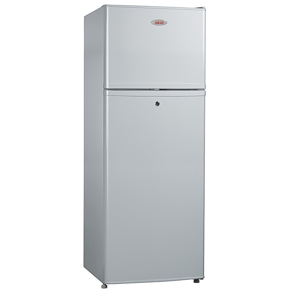 Akai 175 Liters Silver Double Door Refrigerator, Spacious Freezer Compartment, Toughened Glass Shelves, Door Rack for Bottles, Retraceable Shelves, RFMA178HS Silver