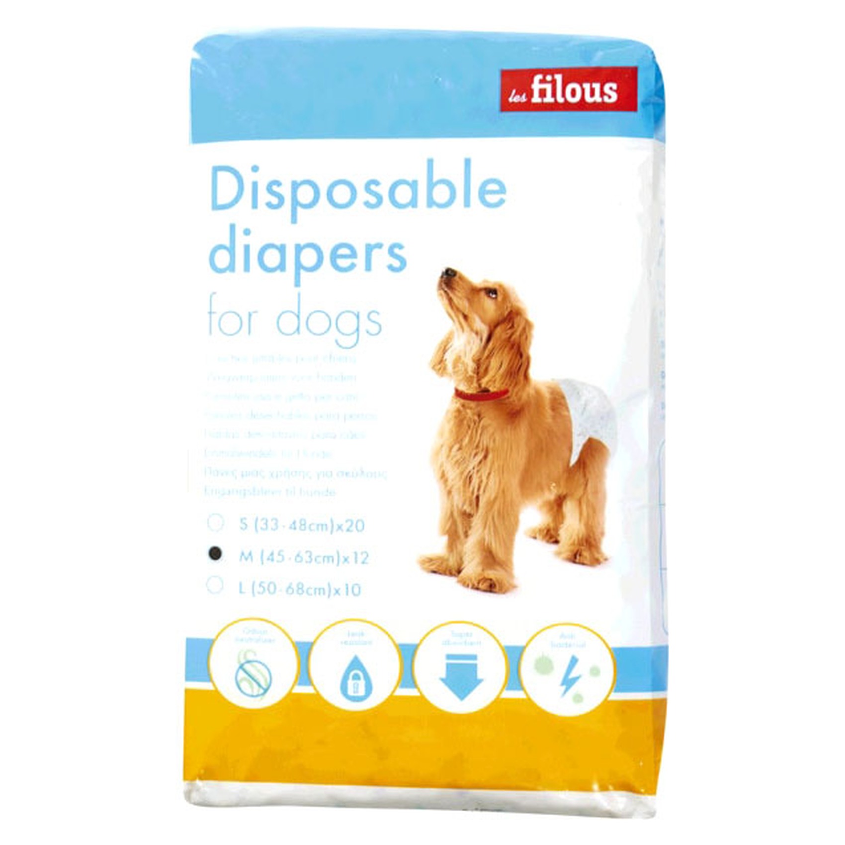 Les Filous Dogs Disposable 12 Diapers Medium White