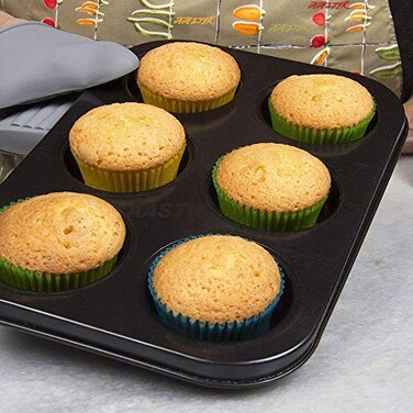 AASTIK 6 Cavity Grid Mold Aluminum Tray Muffin Cup Cake Tray Baking in Microwave Oven Muffin Bread Cake Bakeware Reusable Tray Pan Mould for Deserts, Pastries and Cookies Non-Stick