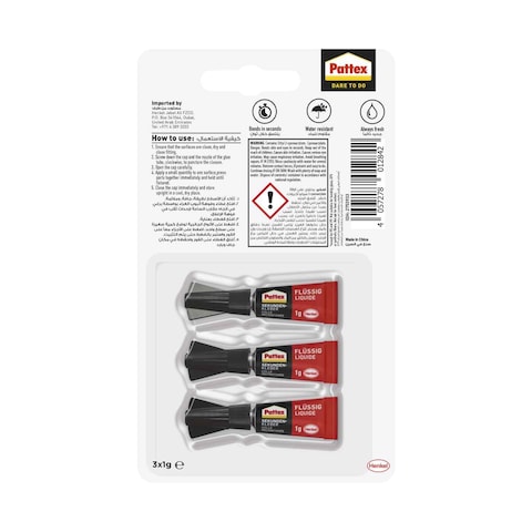 Pattex Liquid Super Glue Clear 1g Pack of 3