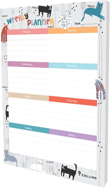 Collins Debden Maru Cat Design A4 Weekly Pad - 7 Day Planner Notepad, 60 Sheets, White Paper