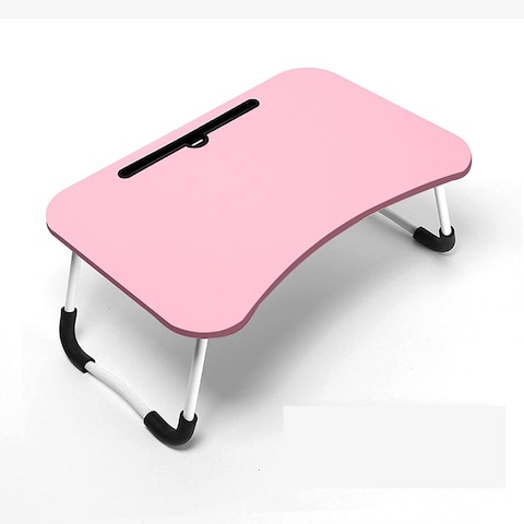 LINGWEI Foldable Laptop Table Bed Table Bed Tray  Laptop Desk Reading Table Stand Portable Lap Desk Notebook Stand Laptop Stand with Ipad and Cup Holder Pink