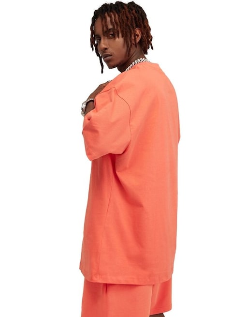 Mei Stylish Men&#39;s Casual Breathable Loose Shoulder Oversize Crew Neck T-shirt, L Size, Orange