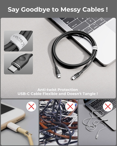 VOLTME Type C Cable 100W 1m, USB C to C Fast Charging Cable 5A, Premium Braided Nylon Phone Charger USB-C Cable for iPhone 15 Pro Max/Plus, iPad mini/MacBook/iPad Pro/Air, S24 Ultra, Huawei P60 Black
