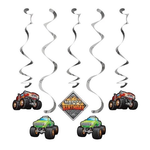 Creative Converting- Monster Truck Rally Dizzy Danglers Asstd 5pcs&lt; &gt;Multicolor&lt; &gt;