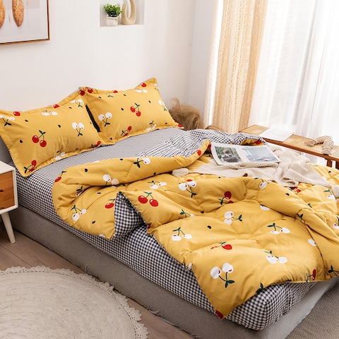 RISHAHOME 4 Piece King Size Comforter Set Microfibre 220x240 cm Fuel Yellow