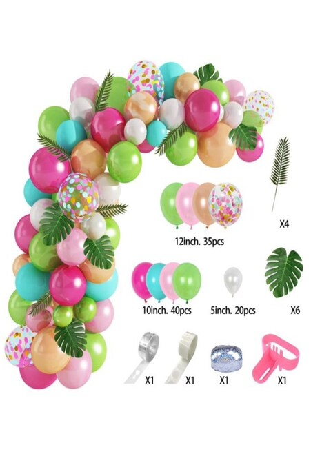 Tropical Arch Garland Kit, Green Hot Pink Confetti Latex Balloons Palm Leaves for Hawaii Flamingo Birthday Baby Shower Wedding Party Decorations Supplies (109pcs)