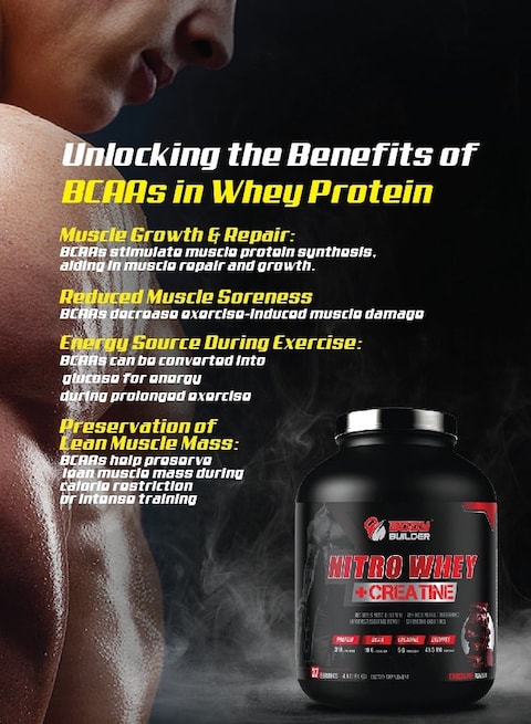 Body Builder Nitro Whey Protein Plus Creatine, Blend Whey Protein Concentrated And Isolated,Contains Digestive Enzymes, Vanilla Flavor, 4 Lbs