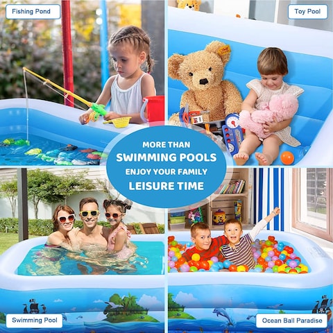 HEXAR&reg; Inflatable Swimming Pool Kiddie Pool Large Size Blow Up Swimming Pool for Family Adults Kids Toddler Giant Rectangle Lounge Blowup Pool for Indoor Outdoor Backyard Ground (180 X 140 X 60 CM)
