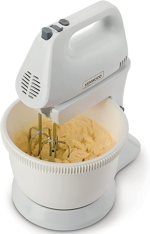 Kenwood Stand Mixer Hand Mixer (Electric Whisk) 450W with 3.4L Rotary Bowl, 5 Speeds + Turbo Button, Twin Stainless Steel Kneader and Beater for Mixing, Whipping, Whisking, Kneading HMP32.A0WH White