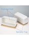 Generic 2 Pcs White Ceramic Rectangle Planter With Bamboo Tray, Planters For Succulents, Indoor Home Decor, 2 Rectangle Cactus Pot Set