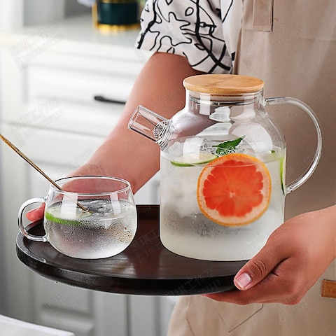 Uaejj Glass Pitcher, Glass Cold Kettle, Hot And Cold Glass Teapot, Heat Resistant Glass Teapot, Borosilicate Glass Tea Pots For Blooming And Loose Leaf Tea Maker (1.6L, B)