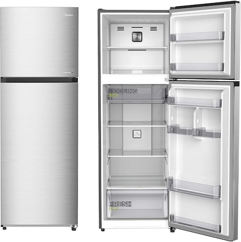 Midea Refrigerator MDRT489MTE46, Recessed Handle, Silver Finish, 338 Ltrs Net Capacity, With Chiller, 2 Glass Shelves, 1 Year Service Warranty