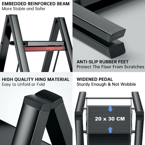 HEXAR&reg; Multipurpose Step Ladder Folding Ladder with Anti-Slip Pedal Folding Step Stool Portable Lightweight Foldable Stepladder for Home Kitchen Library Office 150 KG Capacity (3 STEPS)