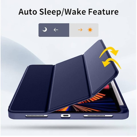 TRON Case Compatible with iPad Pro 11 Case 2022/2021/2020 with Pencil Holder, For iPad Pro 11 Inch Case 3rd/2nd Gen, Trifold Stand Protective Case with Soft TPU Back, Auto Wake/Sleep, Blue