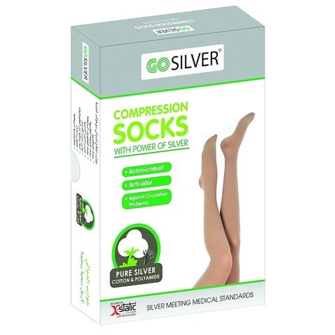 Go Silver Knee High Compression Socks, Class 2 (23-32 mmHg) Open Toe Flesh  Size 4