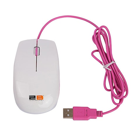2B MO16W Wired Optical Mouse - Pink/White