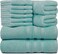 Zofty Set Of 10 Bathroom Towel Set  600 GSM - 2 Bath Towels, 2 Hand Towels and 6 Washcloths - Hotel Quality and Spa Towels, Aqua
