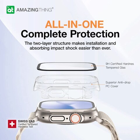 Amazing Thing Marsix Pro designed for Apple Watch Ultra 49mm case cover with built in Tempered Glass Screen Protector - Transparent