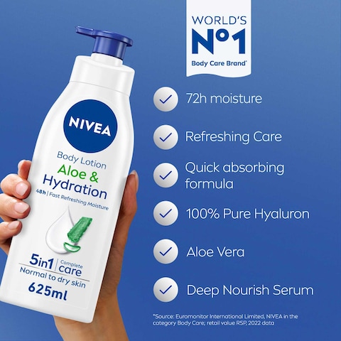 NIVEA Body Lotion Hydration Aloe Vera Normal to Dry Skin 625ml