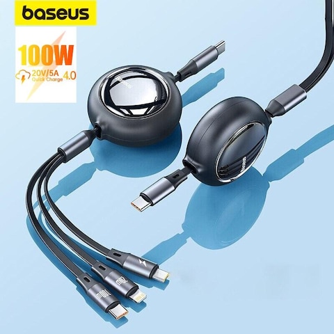 Baseus Bright Mirror 2 Series Fast Charging Cable,100W 1.2M 3 in 1 Retractable Type-C Charging Cable with Lightning/Type C/Micro Port, for iPhone 15 14/13/12, Samsung Galaxy S24/S23, Huawei, OnePlus
