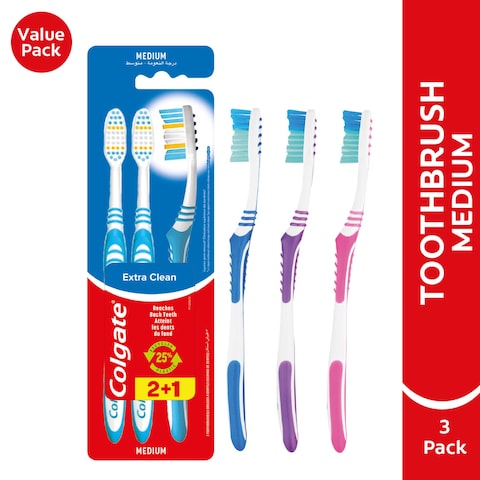 Colgate Extra Clean Toothbrush Medium 2 + 1 Piece Free