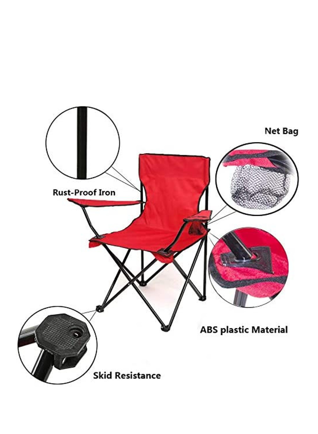 ALSAQER-Camping Chair/Picnic chair/Out Door Chair  Hand Support with Cup Holder with Carry Bag(Red)