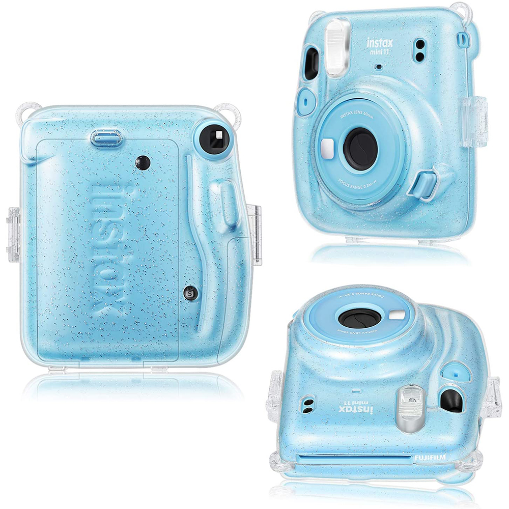 O Ozone Transparent Hard Camera Case For Fujifilm Instax Mini 11 Instant Camera Cover With Adjustable Strap [ Shining Case Designed For Instax Mini 11 Case ] - Glitter Clear