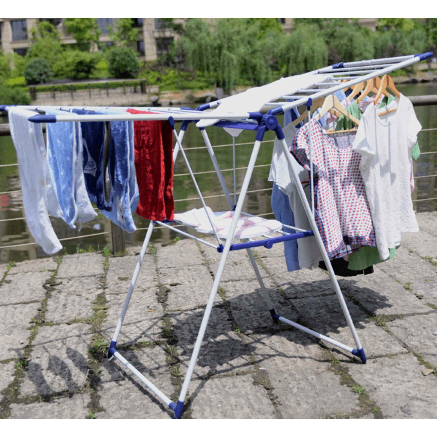 Home Pro Foldable Metal Cloth Dryer Silver And Blue 16m