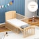Teknum - 7 in 1 Convertible Kids Bed &amp; Bedside Crib w / Mattress, Mosquito net &amp; Detachable Wheels(0 - 12yrs) - Natural Wood