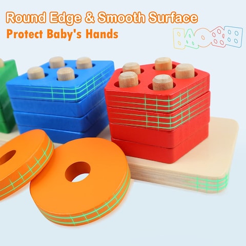 ESSEN Montessori Shape Sorting Stacking Educational Sorter Stacker Toy for Toddlers Preschool Kids

