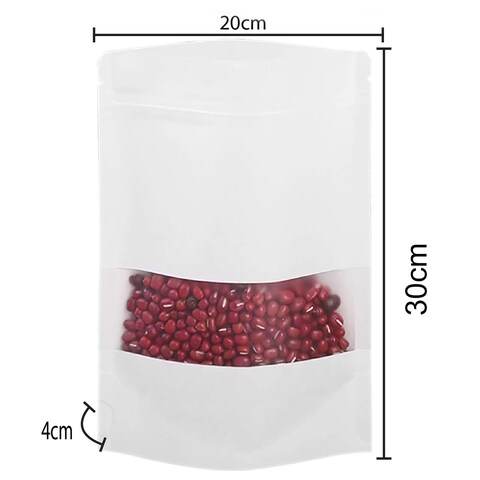 Food Pouches 12pcs Size 30x20x4cm, Kraft Stand Up Food Bags, Zip Lock Reusable Packing Pouches with Transparent Window and Tear Notch Thicken Heat Sealable, or Storing, Cookie and Snack, Paper pouch