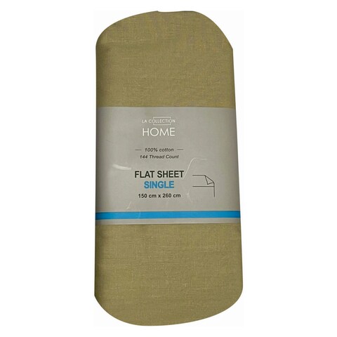 LA Collection 144 Thread Count Cotton Flat Sheet Single Light Gold 150x260cm