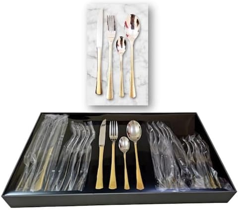 Atraux Luxury 24-Pieces Stainless Steel Flatware Set, Mirror Polished Cutlery Tableware Set, Dishwasher Safe Knife Fork Spoon