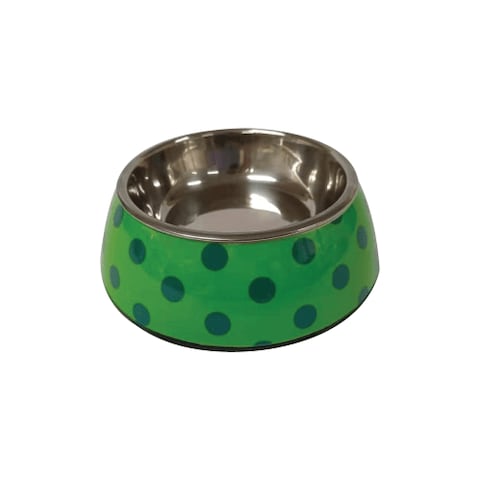 Nutrapet Applique Melamine Round Bowl Green &amp; Blue Polka Small