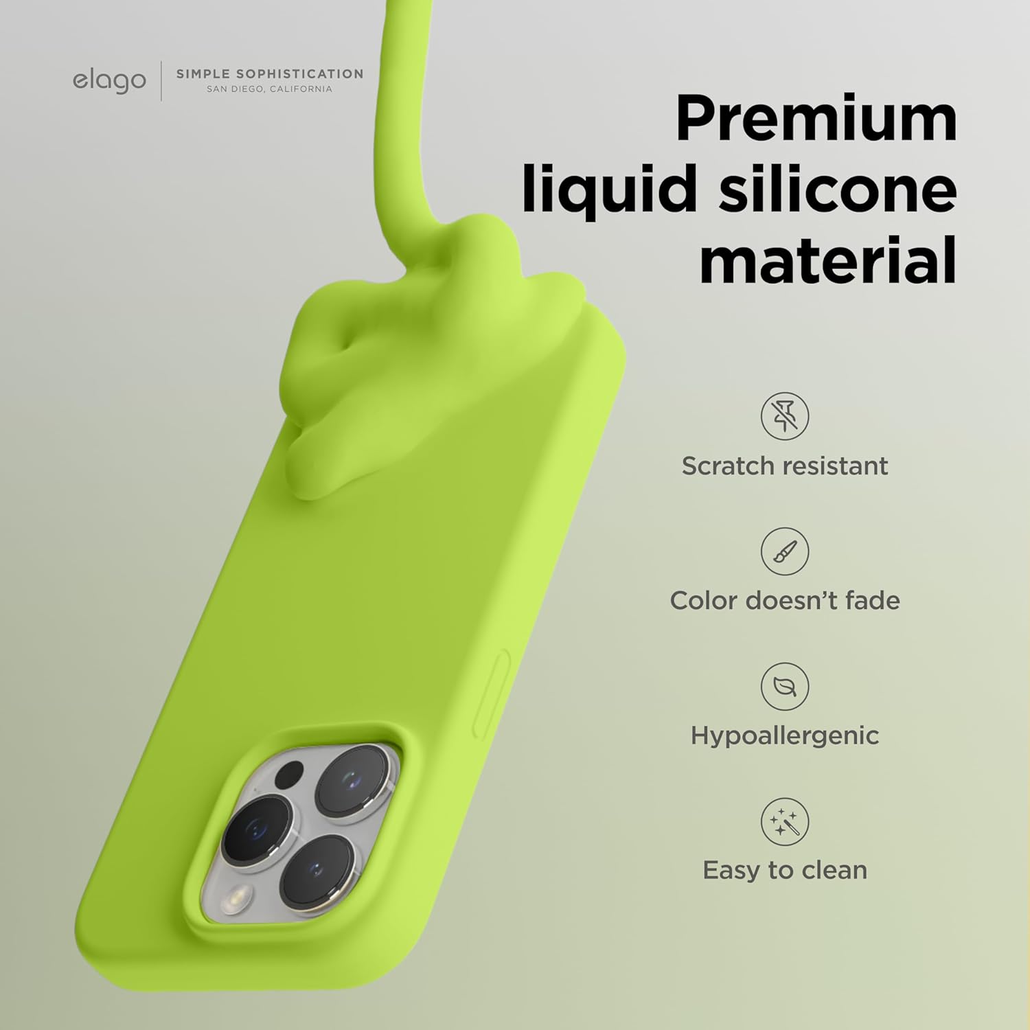 elago Liquid Silicone for iPhone 15 PRO case cover Full Body Protection, Shockproof, Slim, Anti-Scratch Soft Microfiber Lining - Lime Green