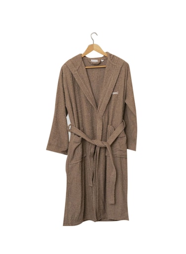 Soft Comfort Hooded Cotton Bathrobe With 2 Pockets, Brown Free Size