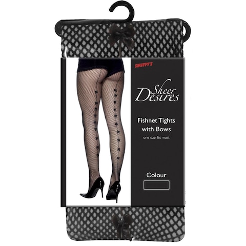 Smiffys Fishnet Tights with Satin Bows for Female- Black